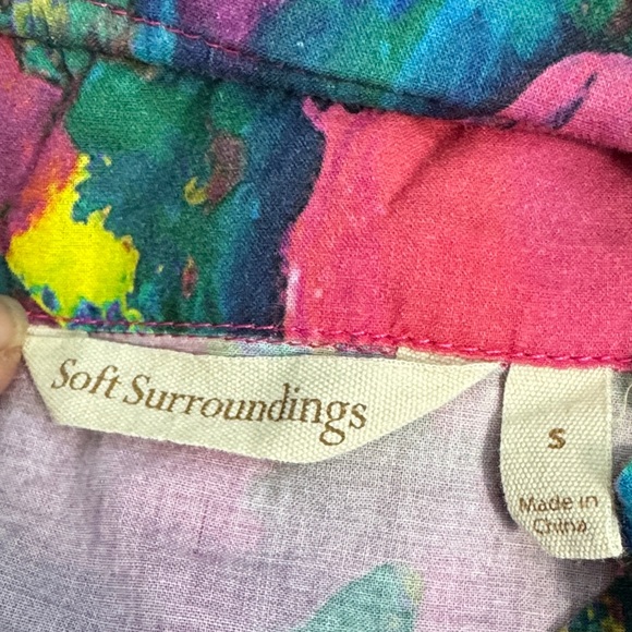 Soft Surroundings small Colorful Patterned cotton button up shift dress 3/4 sl - Picture 12 of 13